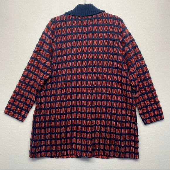 Aldomartins Collared Windowpane Check Knit Wool Blend Sweater Coat Red 14 Kanda - Picture 3 of 9